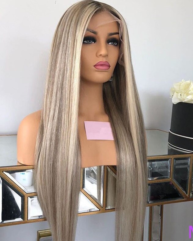 Silky Straight Lace Front Wig Grey Blonde  Human Hair Wig