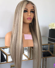 Silky Straight Lace Front Wig Grey Blonde  Human Hair Wig