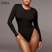 Neck Long Sleeve Solid White Sexy Bodysuit