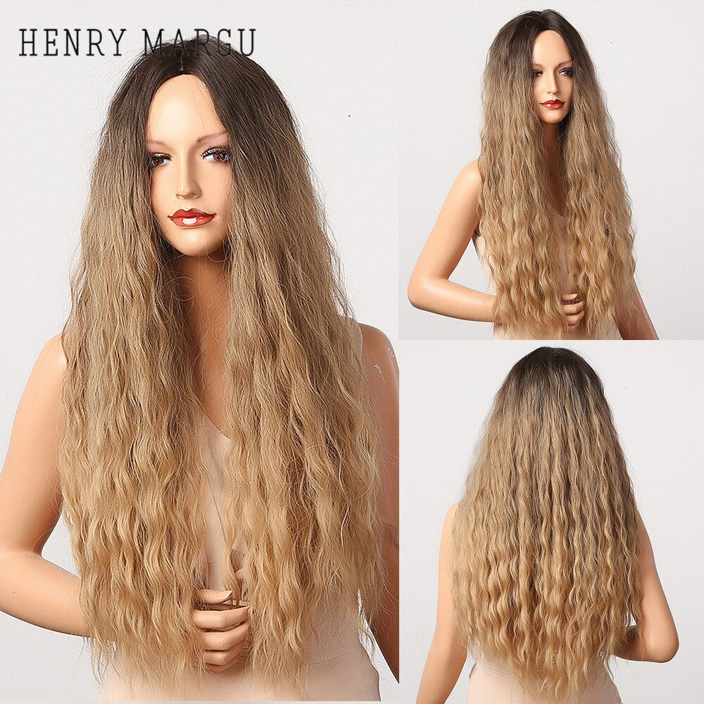 Ombre Brown Blonde Wig Long Wavy Middle Part