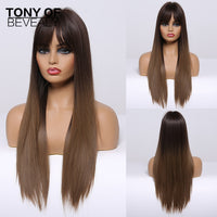 Thumbnail for Straight Brown Ombre Natural Hair Wigs -Heat Resistant