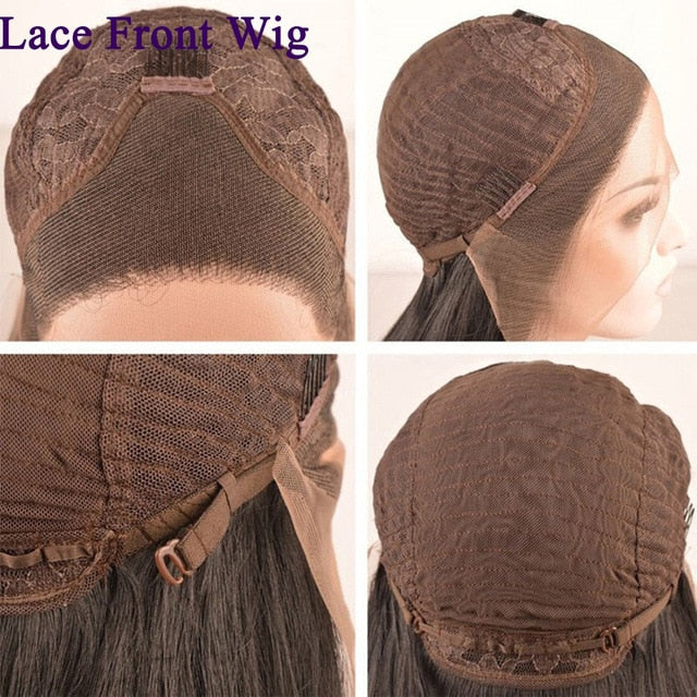 Glueless Yaki Straight  Lace Front Wigs- Natural Color