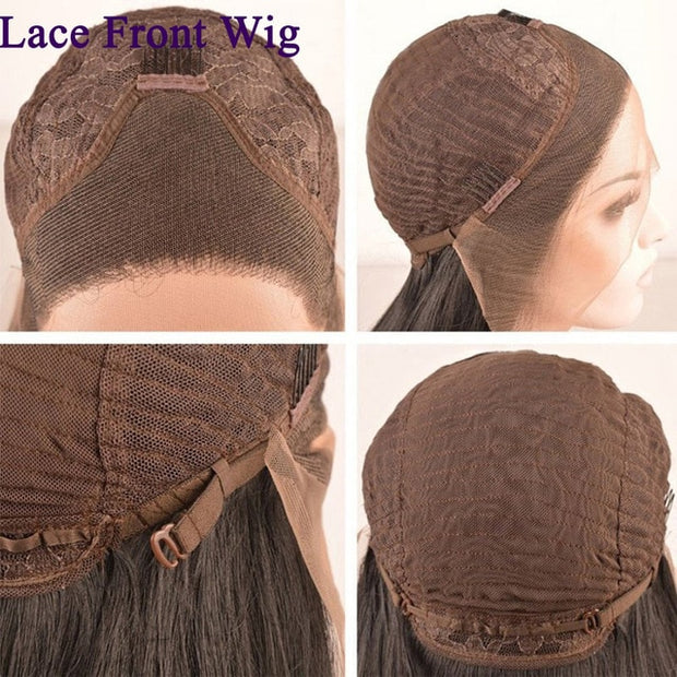Glueless Yaki Straight  Lace Front Wigs- Natural Color