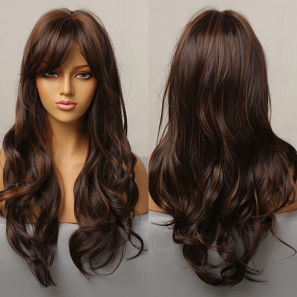 Ombre Brown Wigs With Full Bangs