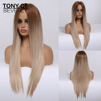Thumbnail for Straight Brown Ombre Natural Hair Wigs -Heat Resistant