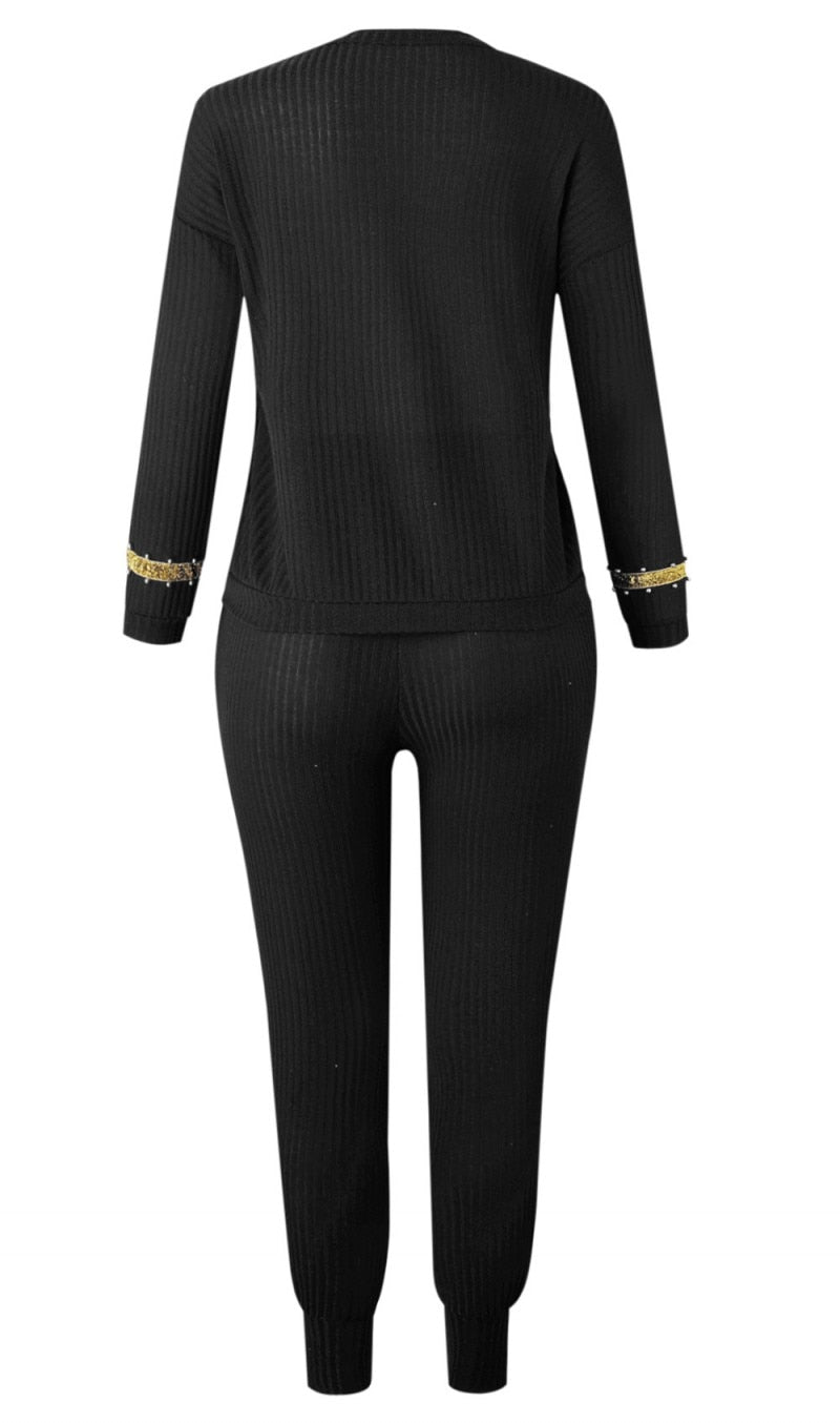 Long Sleeve Beading Baggy Pants Rock Style