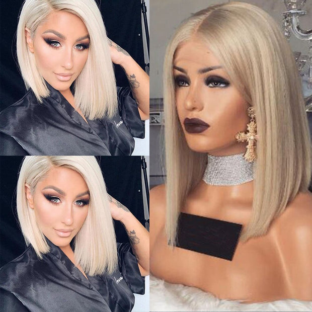 Ombre Platinum Blonde Bob Indian Lace Front Human Hair Wig