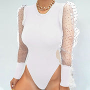 New Lace Puff Sleeve Women's Bodysuit