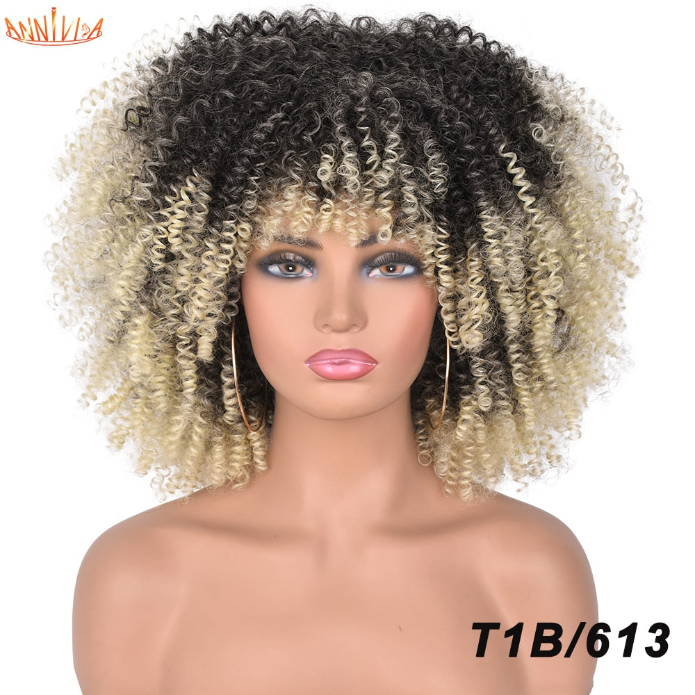 Afro Kinky Curly Wigs With Bangs