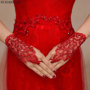 Elegant Beaded Lace Satin Short Bridal Gloves