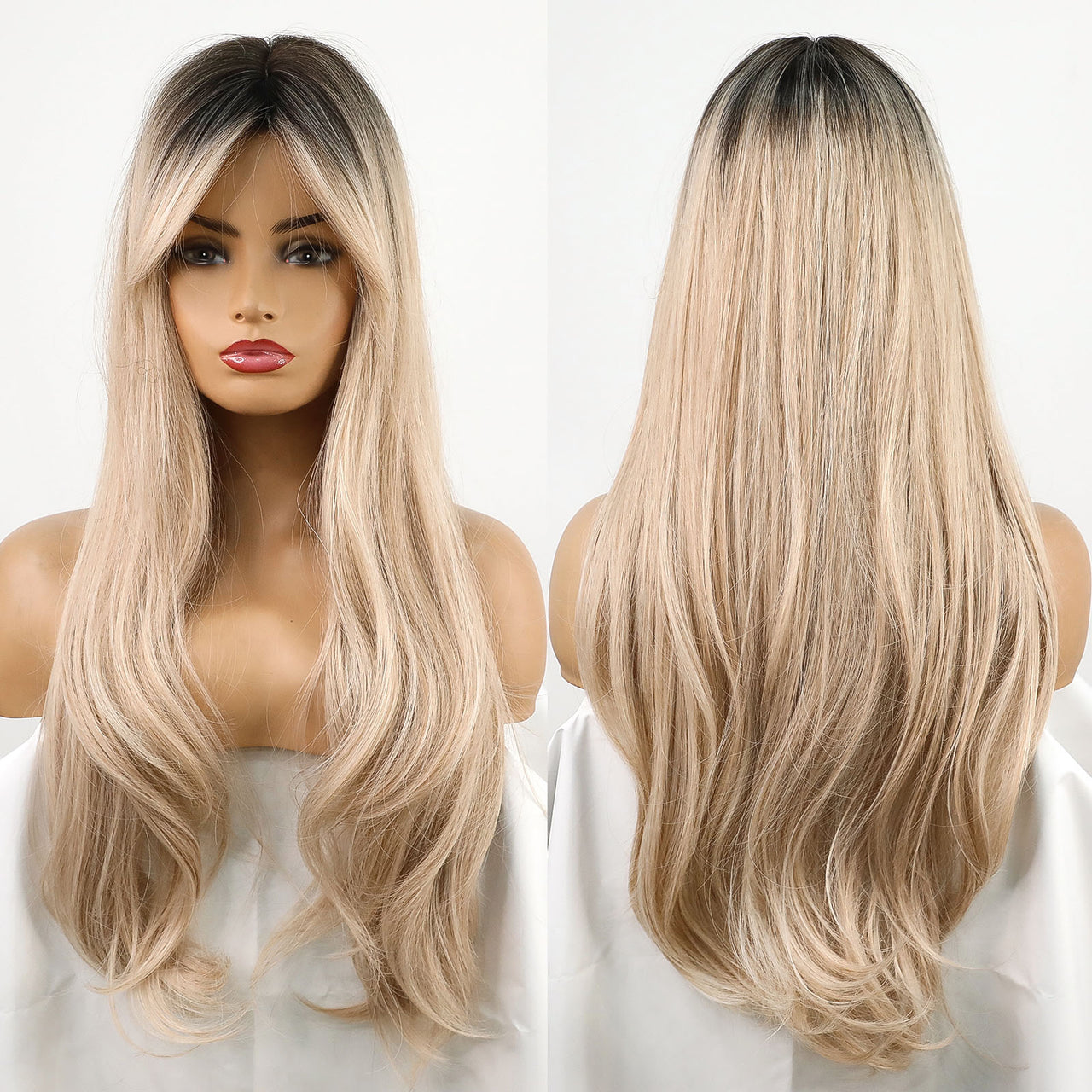 Ombre Brown Wigs With Full Bangs