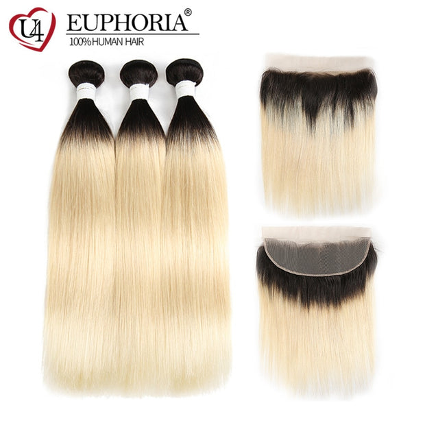 Ombre Blonde Straight Bundles With Frontal