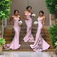 Pink Lace Floor Length Mermaid Bridesmaid Dresses