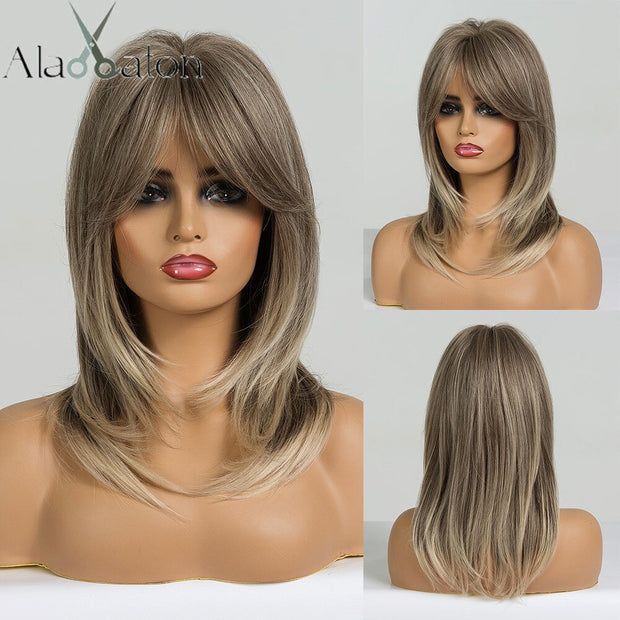 Layered Ombre Wigs With Bangs