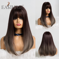 Thumbnail for Straight Wigs With Bangs Black to Brown Ombre Synthetic Wigs