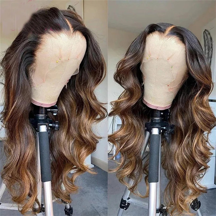Wavy Peruvian Ombre Blonde 360 Frontal Human Hair Wig With Baby Hair