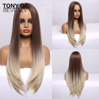 Thumbnail for Straight Brown Ombre Natural Hair Wigs -Heat Resistant