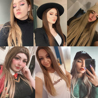 Thumbnail for Straight Brown Ombre Natural Hair Wigs -Heat Resistant