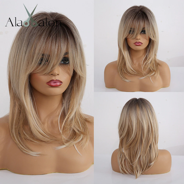 Layered Ombre Wigs With Bangs
