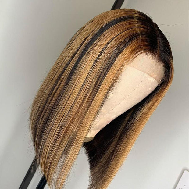 Short Highlight Wig Ombre Brown