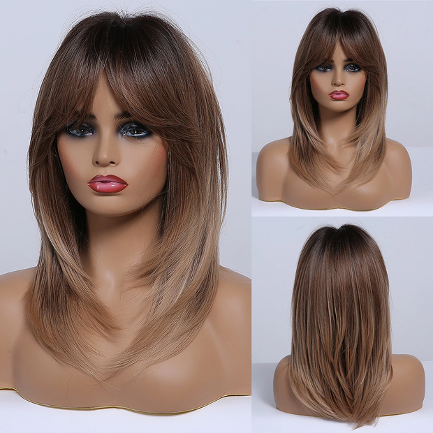 Layered Ombre Wigs With Bangs