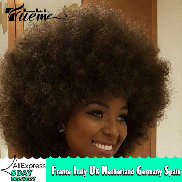 Afro Curly Human Hair Wigs Brown, Red ,Blonde  Wigs