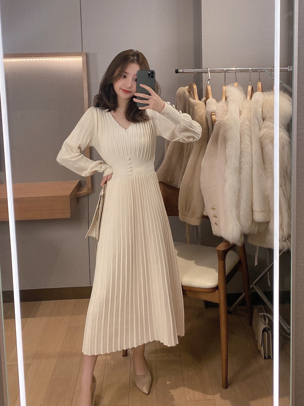 Vintage Elegant Office Sweater Dress Female