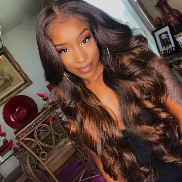 Highlight Ombre Brown Lace Frontal Wig -  Remy Peruvian