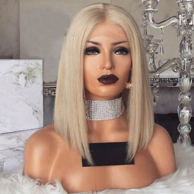 Ombre Platinum Blonde Bob Indian Lace Front Human Hair Wig