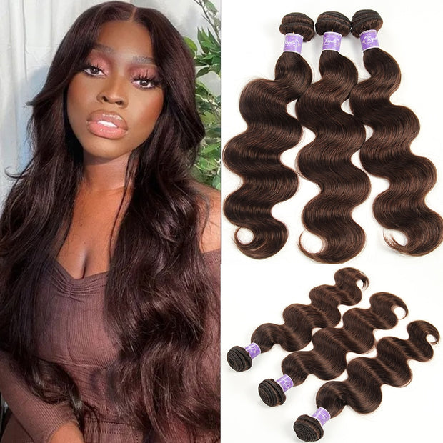 Brazilian Body Wave Hair Bundles 100% Human Hair Weave Natural Color #4 Brown