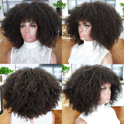 Afro Kinky Curly Lace Front Human Hair Wigs With Bangs