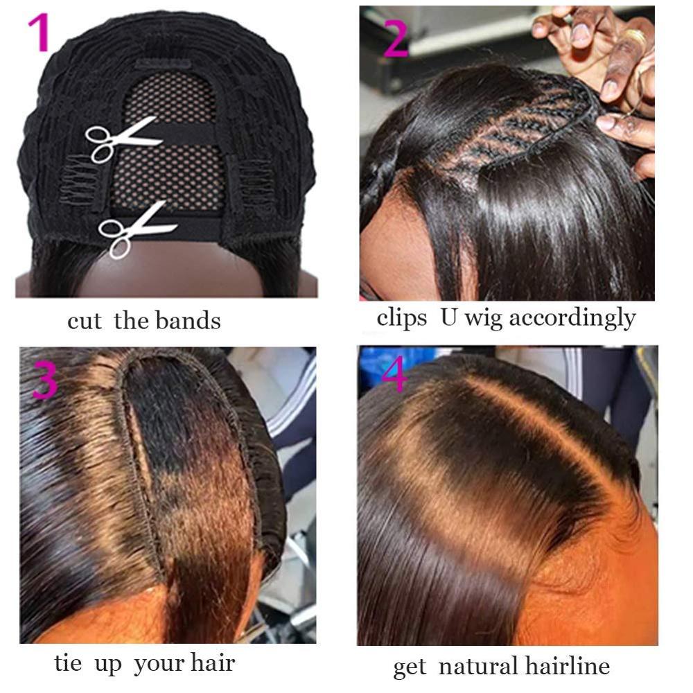 U Part Wig Straight Human Hair