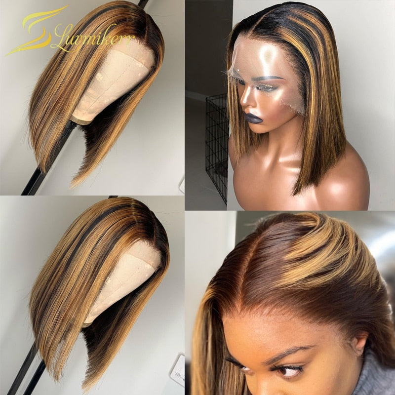 Short Highlight Wig Ombre Brown