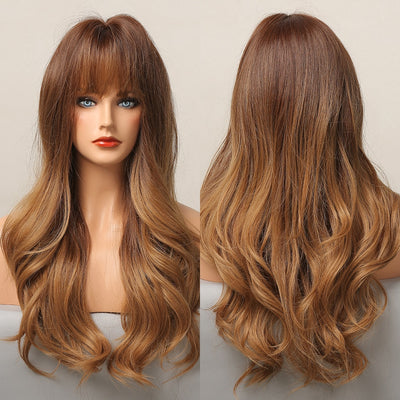 Ombre Brown Wigs With Full Bangs