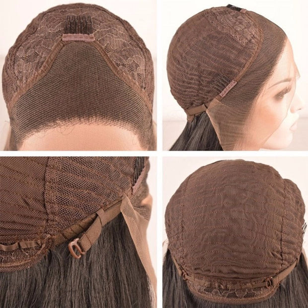 Glueless Yaki Straight  Lace Front Wigs- Natural Color