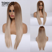 Thumbnail for Straight Brown Ombre Natural Hair Wigs -Heat Resistant