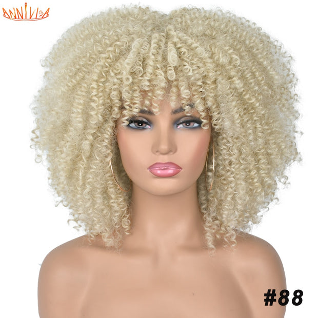 Afro Kinky Curly Wigs With Bangs