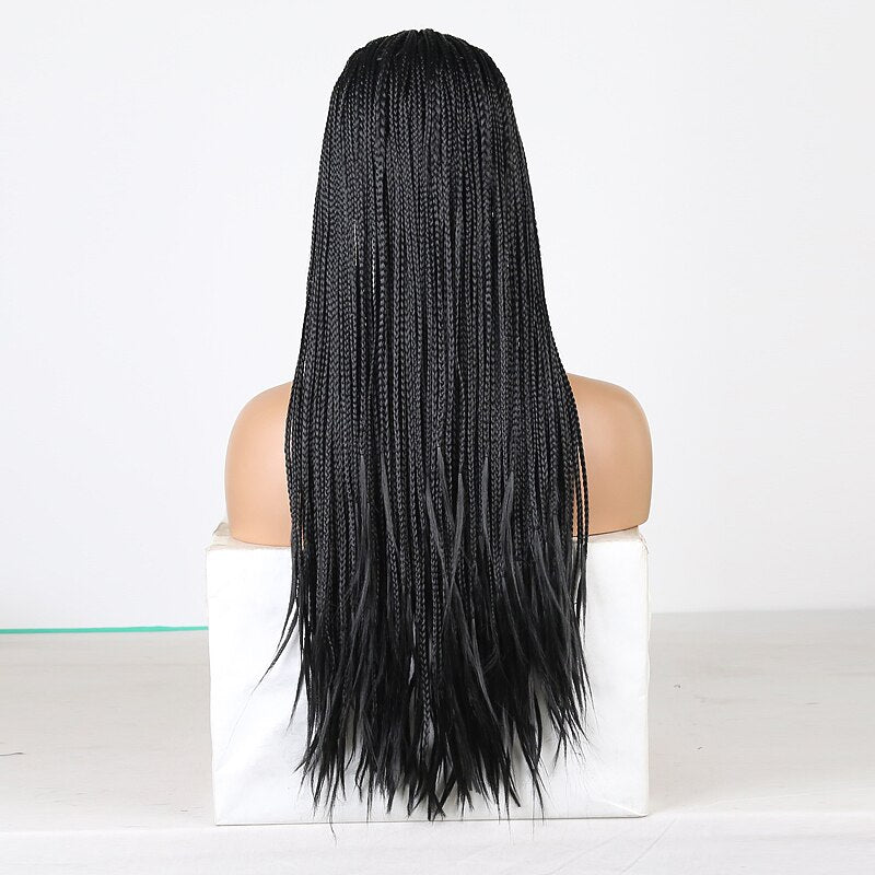Side Part Braided Box Braids Wig Long Black Hair