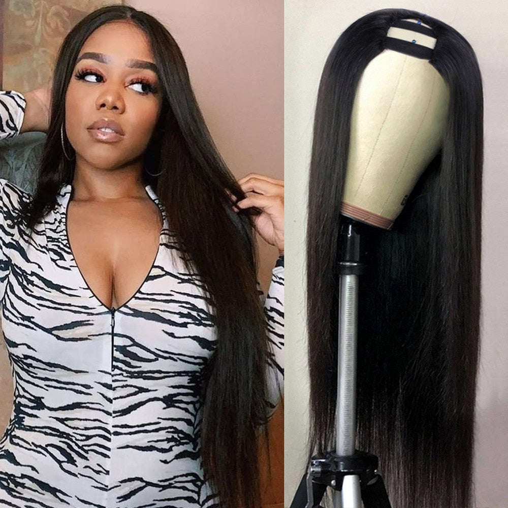 U Part Wig Straight Human Hair