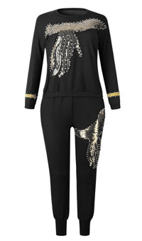 Thumbnail for Long Sleeve Beading Baggy Pants Rock Style
