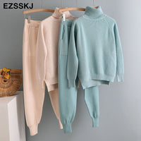 Thumbnail for Turtleneck Sweater + Carrot Jogging Pants