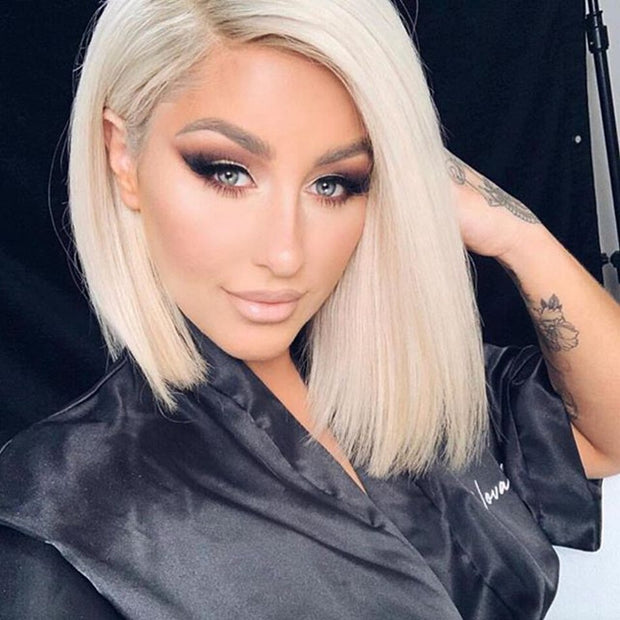 Ombre Platinum Blonde Bob Indian Lace Front Human Hair Wig