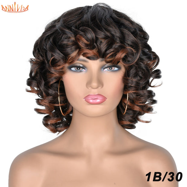 Afro Kinky Curly Wigs With Bangs