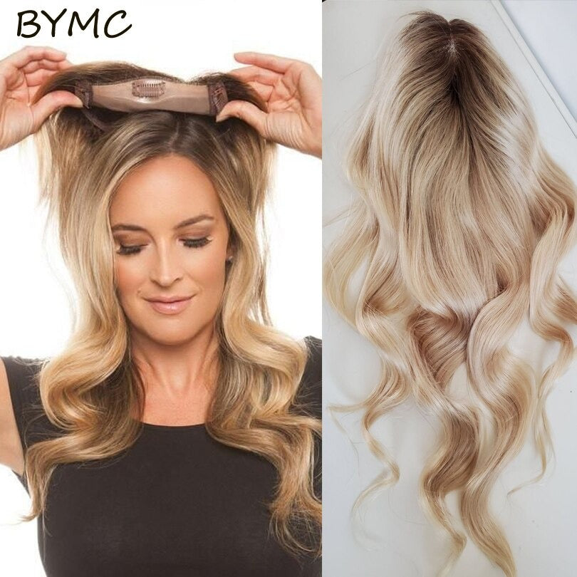 Ombre Blonde Human Hair Body Wave Topper Wig