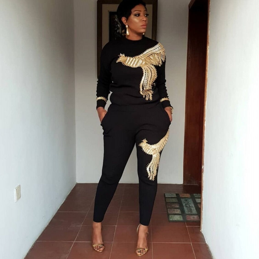 Long Sleeve Beading Baggy Pants Rock Style