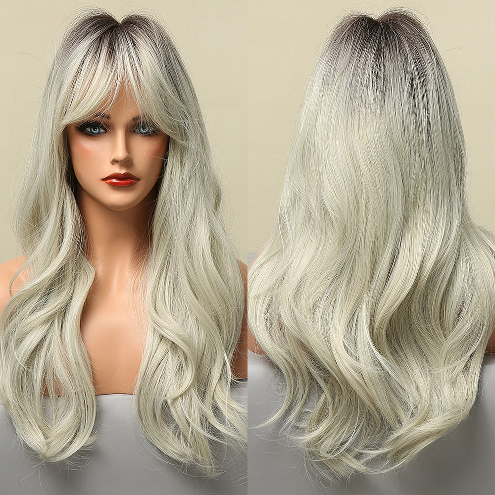 Ombre Brown Wigs With Full Bangs