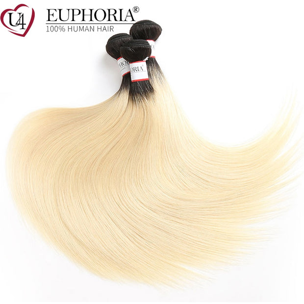 Ombre Blonde Straight Bundles With Frontal