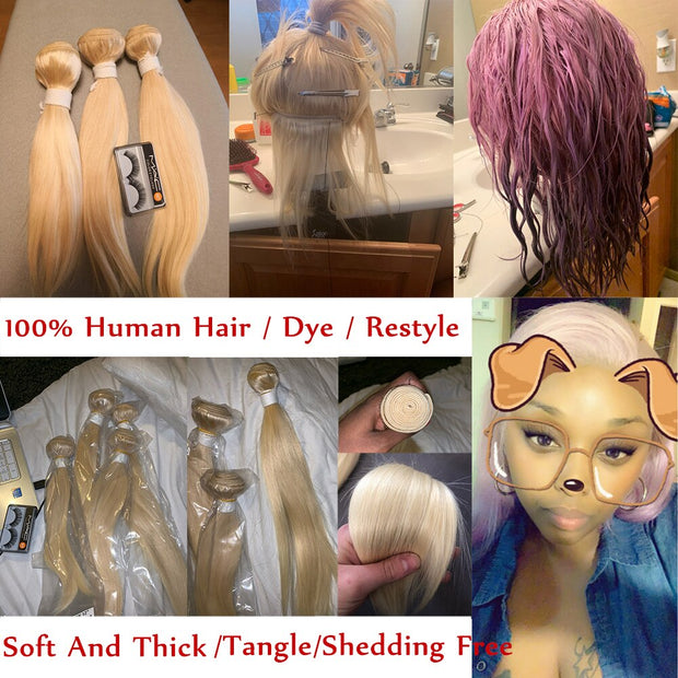 Ombre Blonde Straight Bundles With Frontal