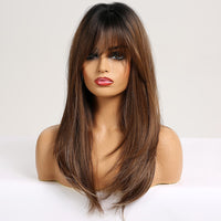 Thumbnail for Straight Wigs With Bangs Black to Brown Ombre Synthetic Wigs