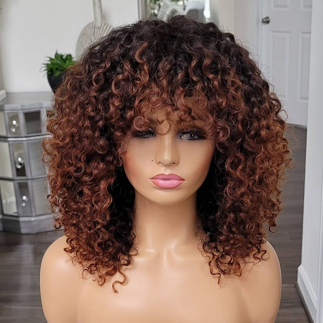 Jerry Curly Brown Human Hair Machine Made Wigs